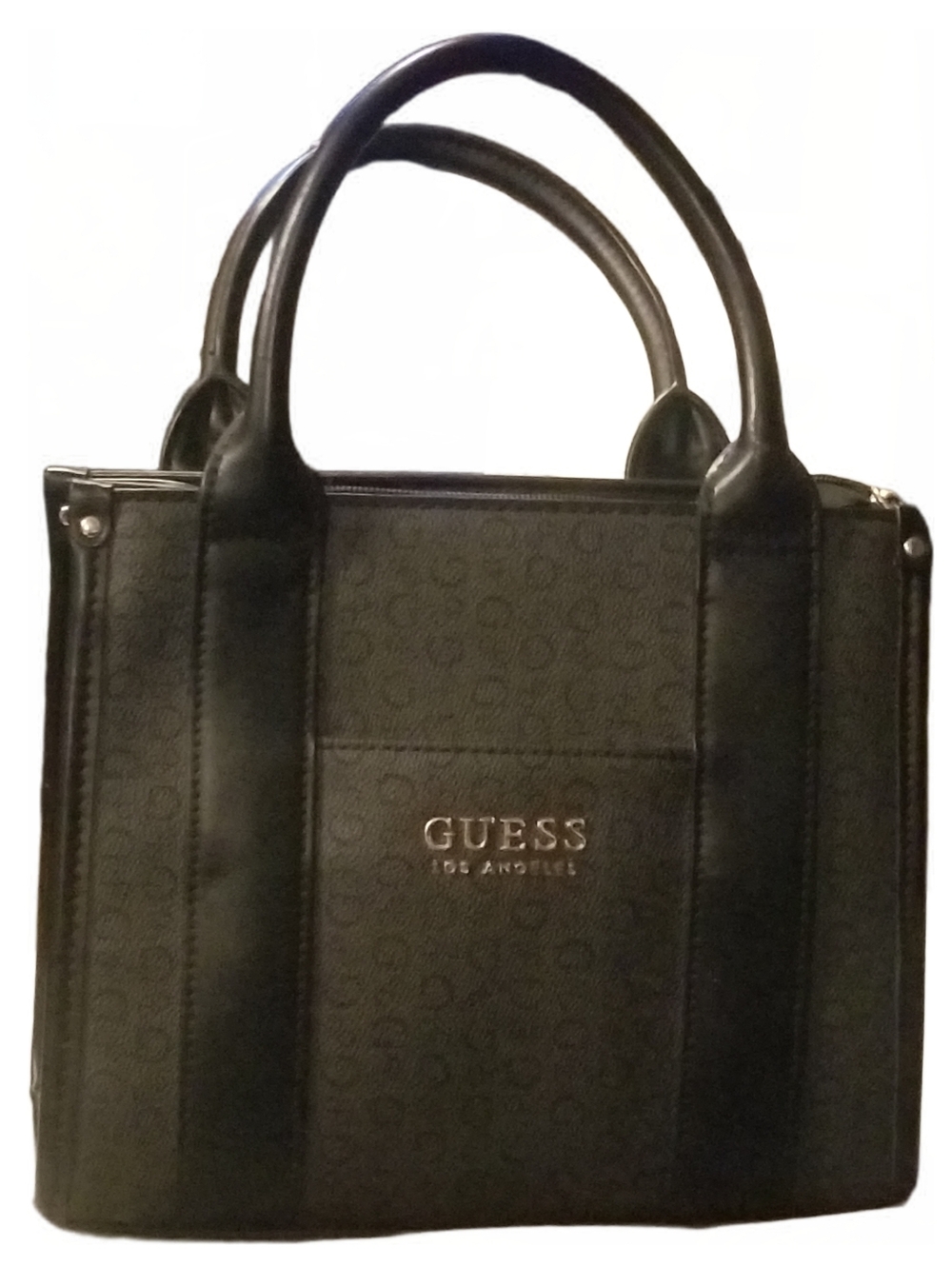 GUESS Black Monogram Satchel with Gold Logo